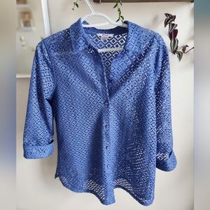 Crochet 3/4 Sleeve Button Down Shirt
